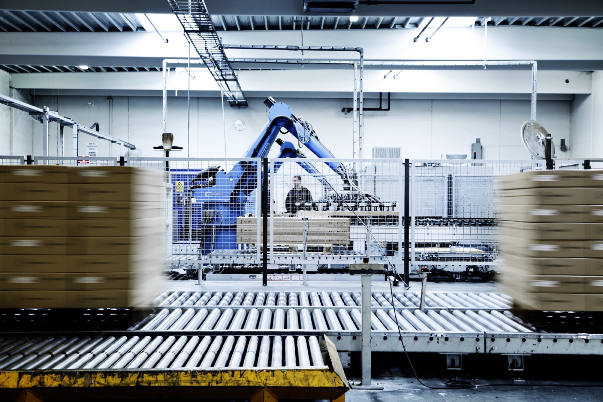 Robotic packing line in the Tvilum factory in Fårvang, Denmark